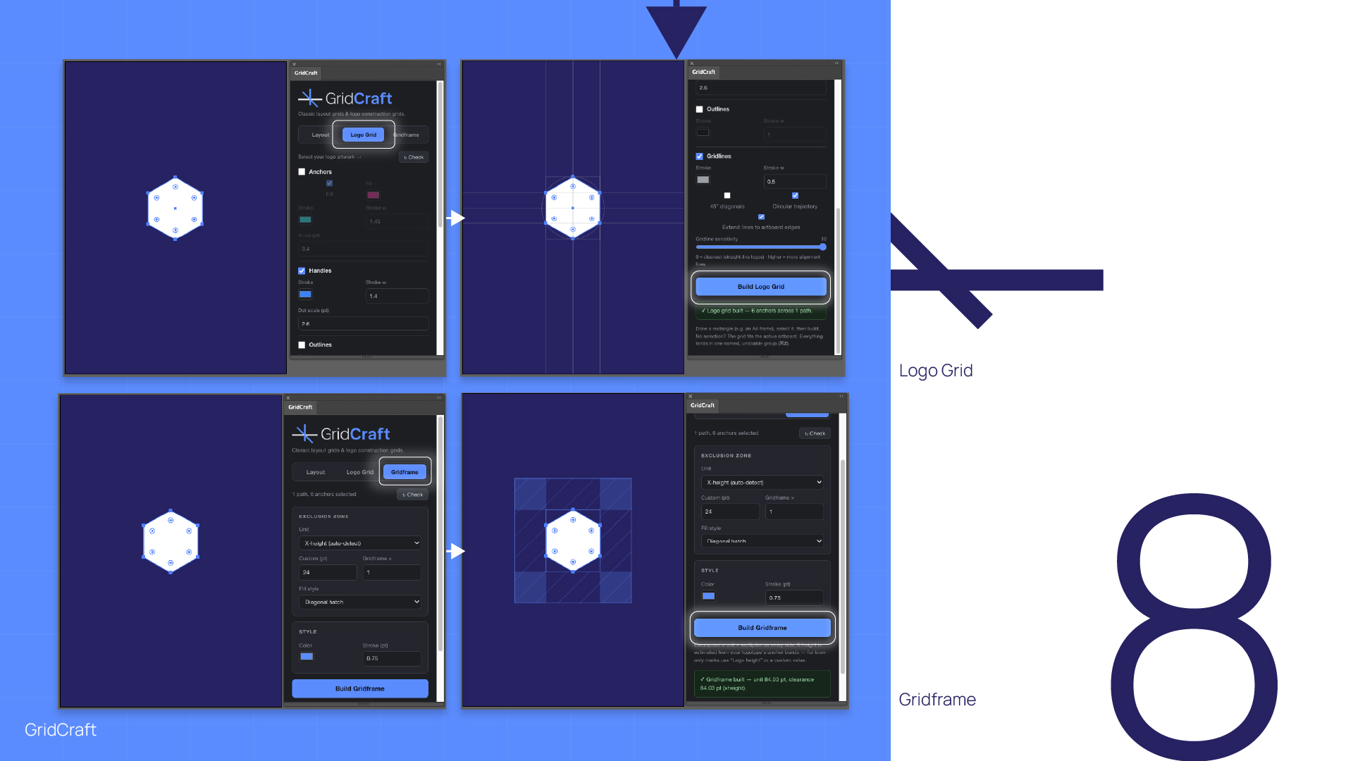 GridCraft grid plugin running inside Adobe Photoshop